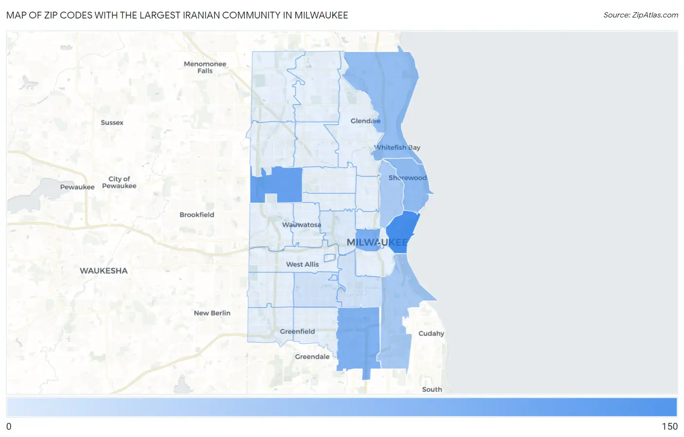 Zip Codes with the Largest Iranian Community in Milwaukee Map