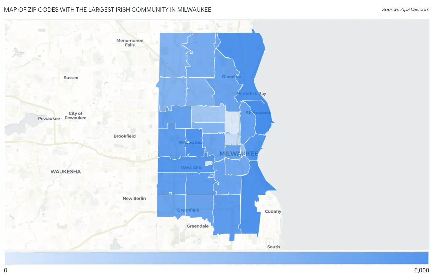 Zip Codes with the Largest Irish Community in Milwaukee Map