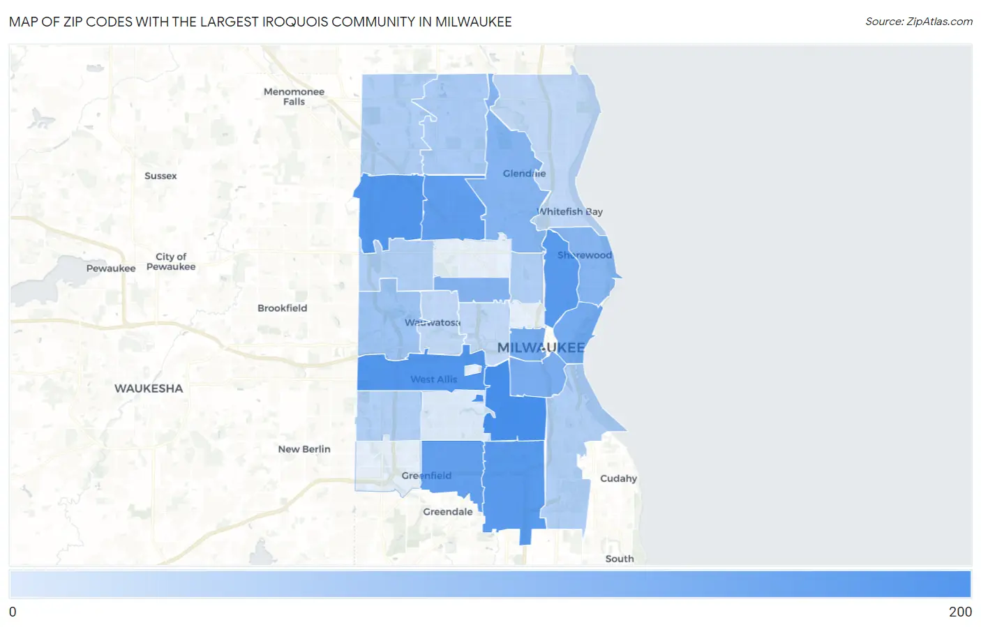 Zip Codes with the Largest Iroquois Community in Milwaukee Map