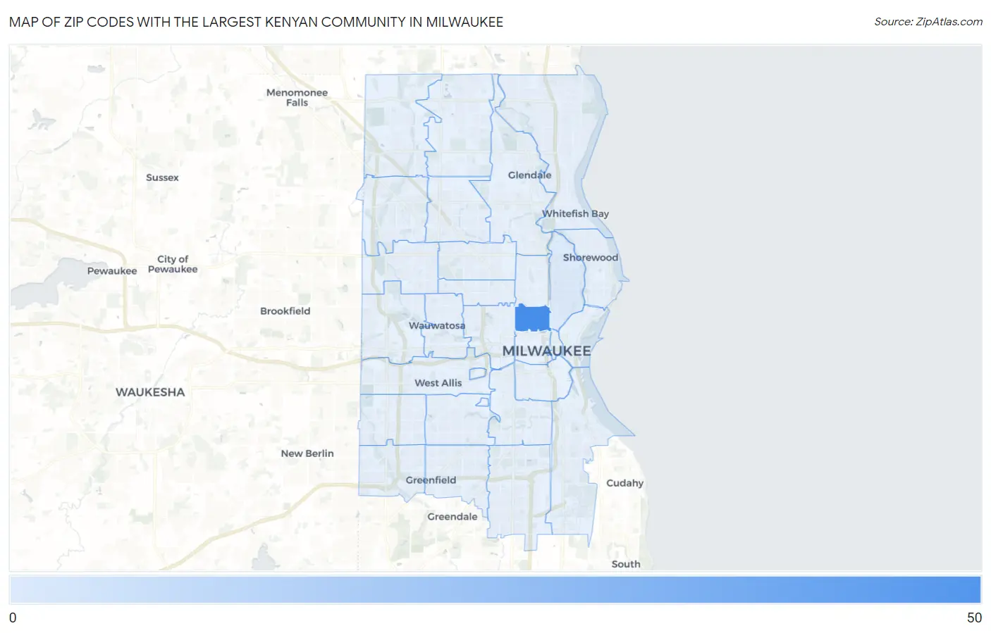 Zip Codes with the Largest Kenyan Community in Milwaukee Map