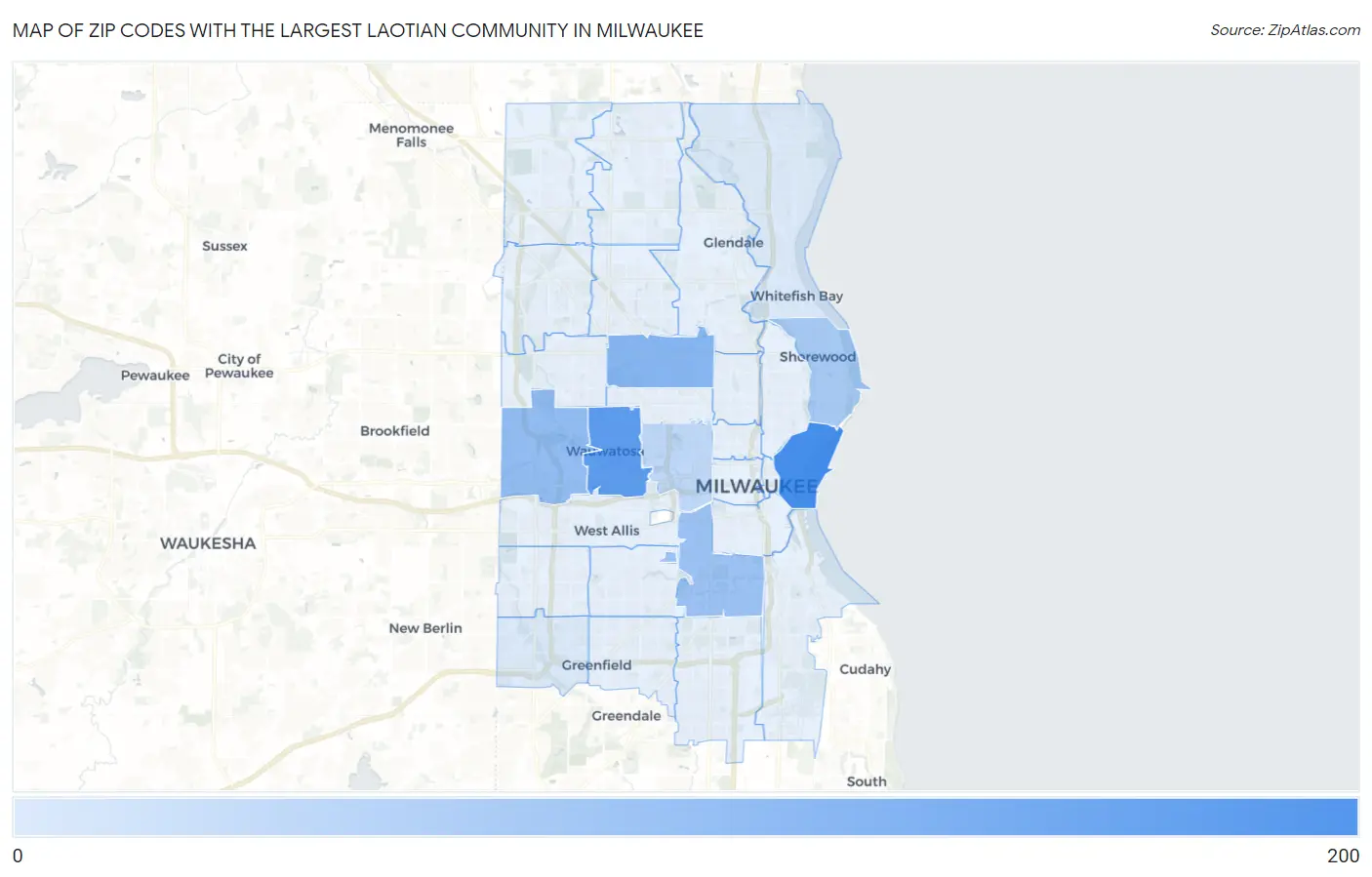 Zip Codes with the Largest Laotian Community in Milwaukee Map