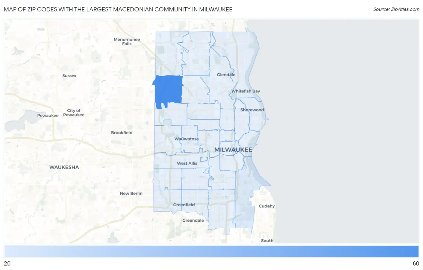 Zip Codes with the Largest Macedonian Community in Milwaukee Map