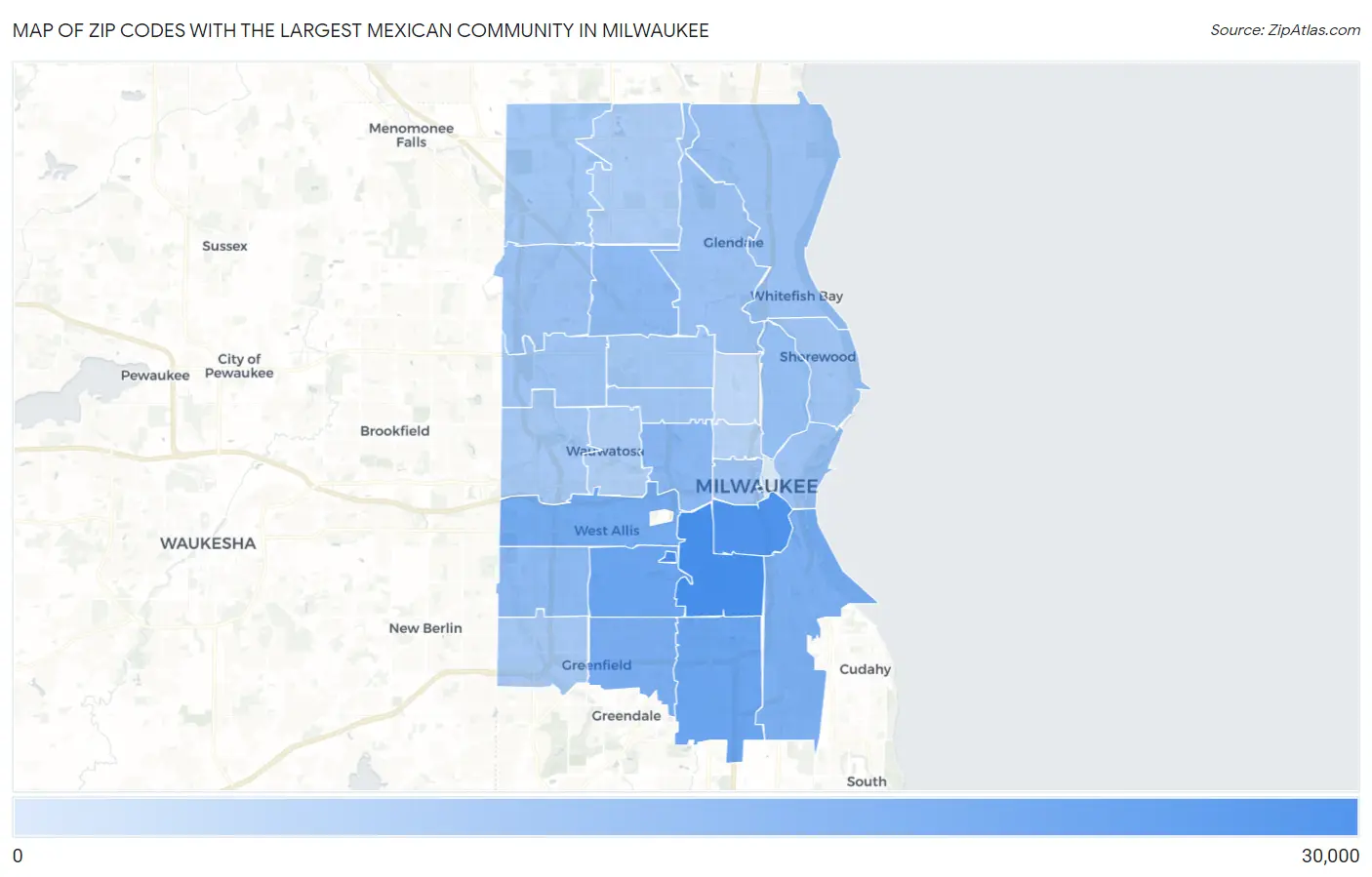 Zip Codes with the Largest Mexican Community in Milwaukee Map