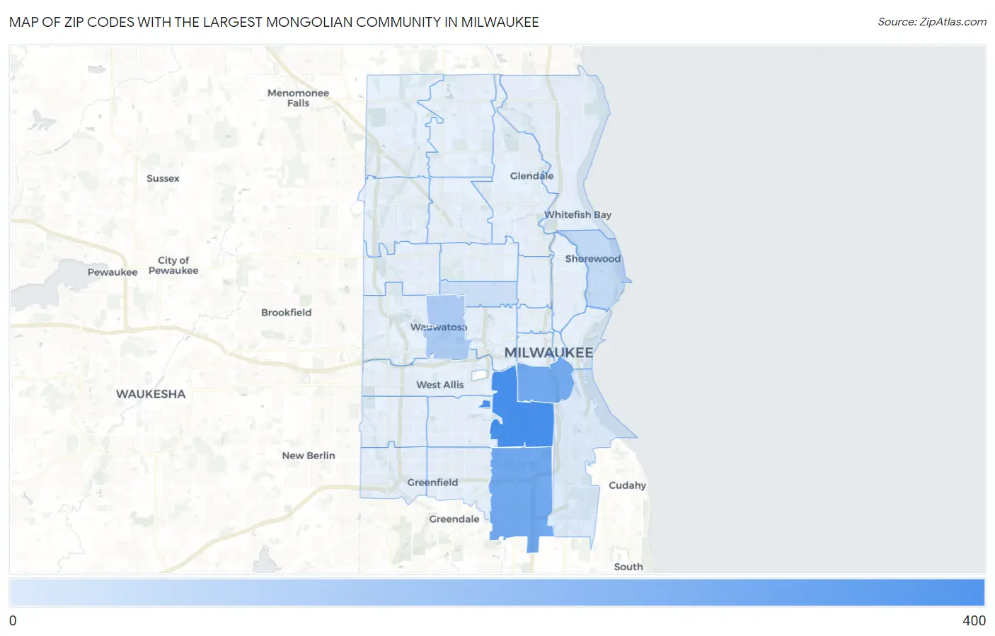 Zip Codes with the Largest Mongolian Community in Milwaukee Map