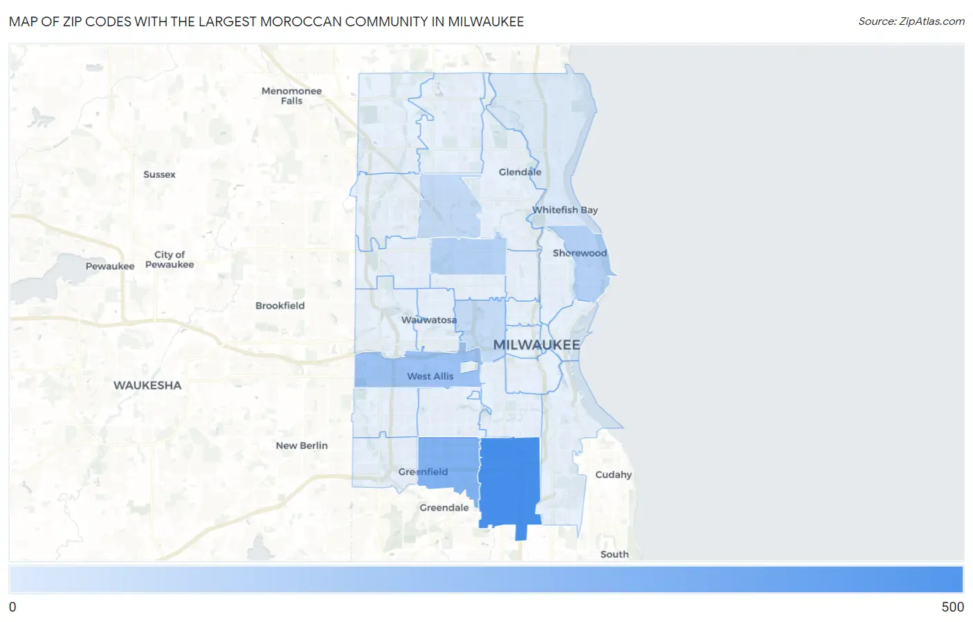 Zip Codes with the Largest Moroccan Community in Milwaukee Map