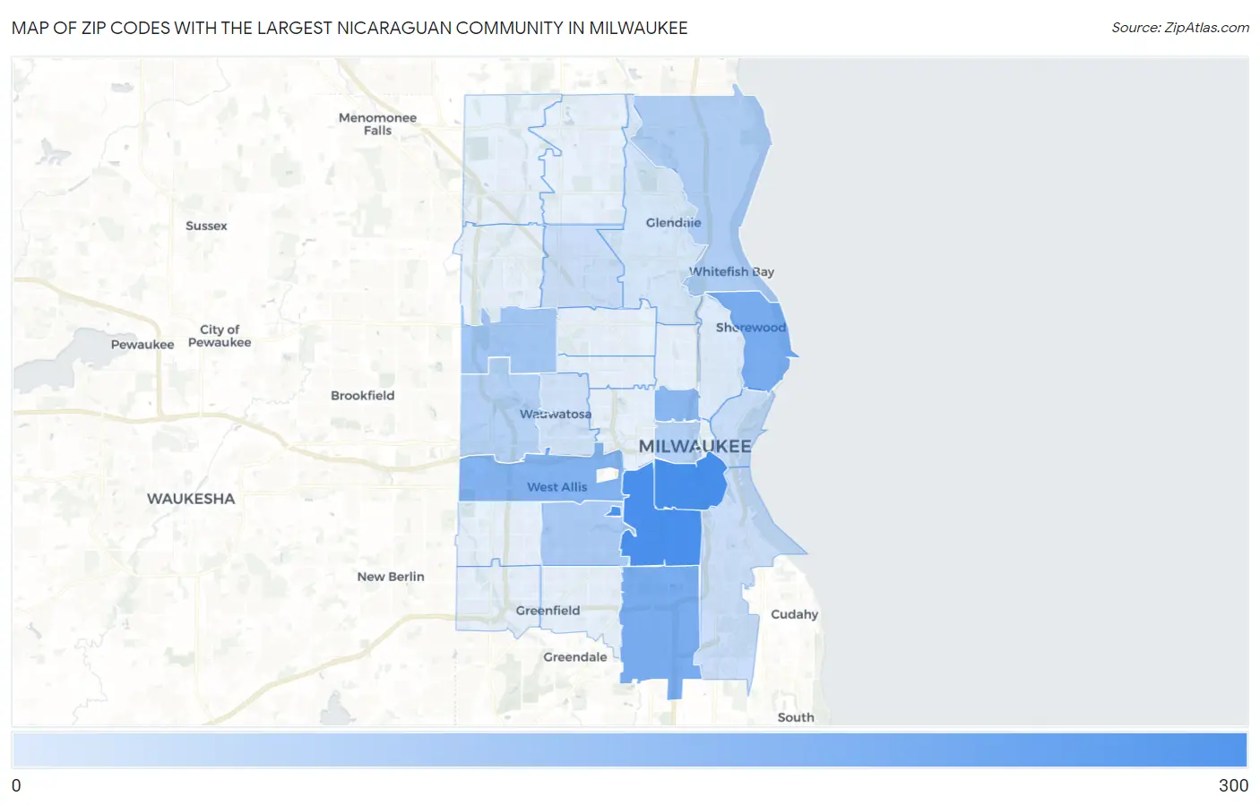 Zip Codes with the Largest Nicaraguan Community in Milwaukee Map