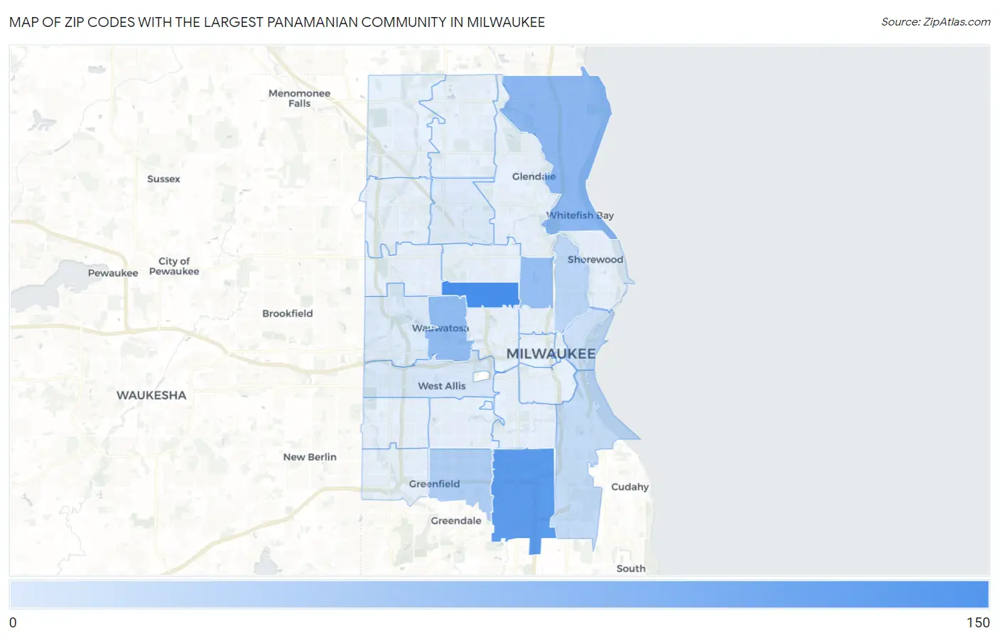 Zip Codes with the Largest Panamanian Community in Milwaukee Map