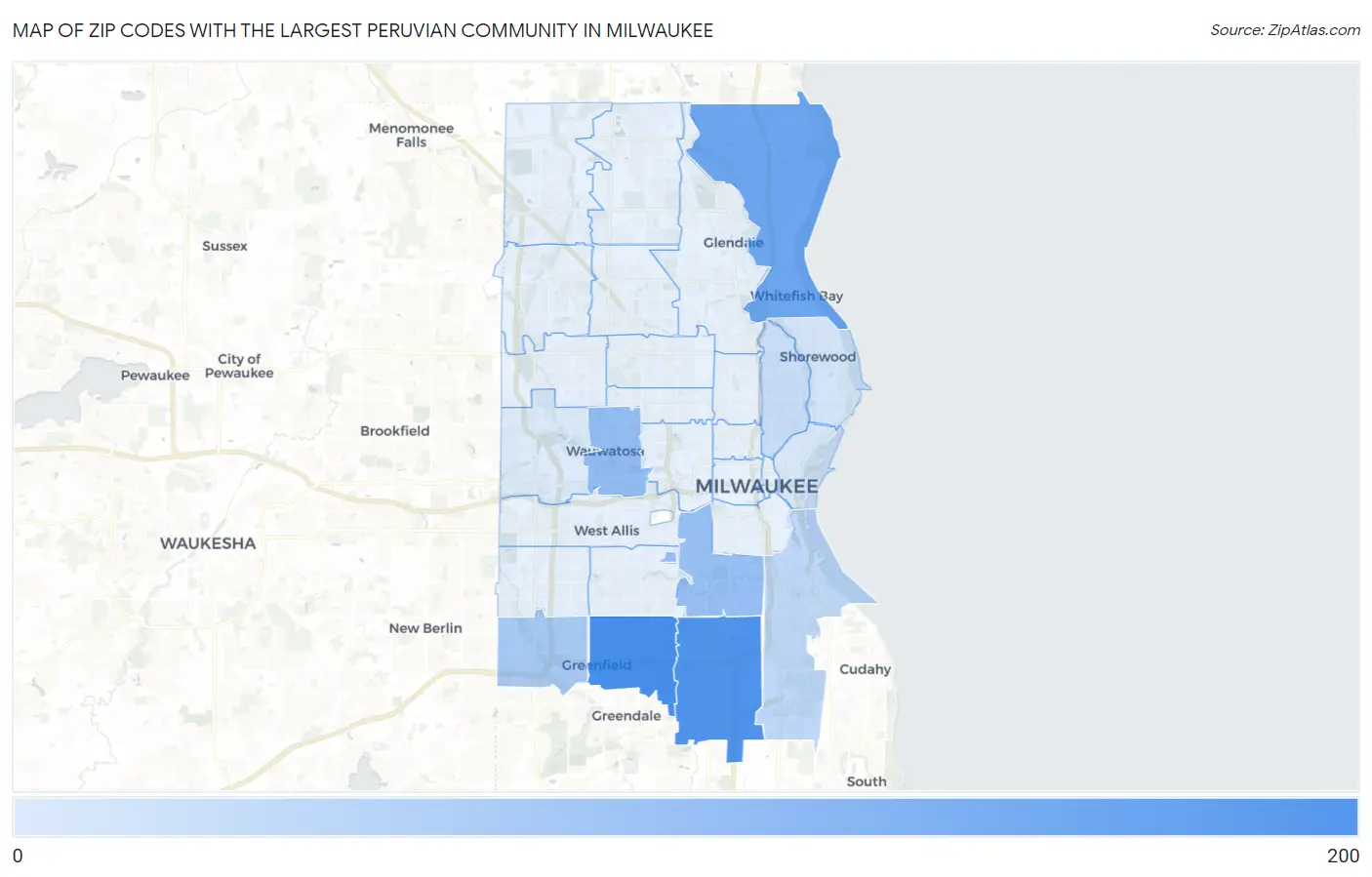 Zip Codes with the Largest Peruvian Community in Milwaukee Map