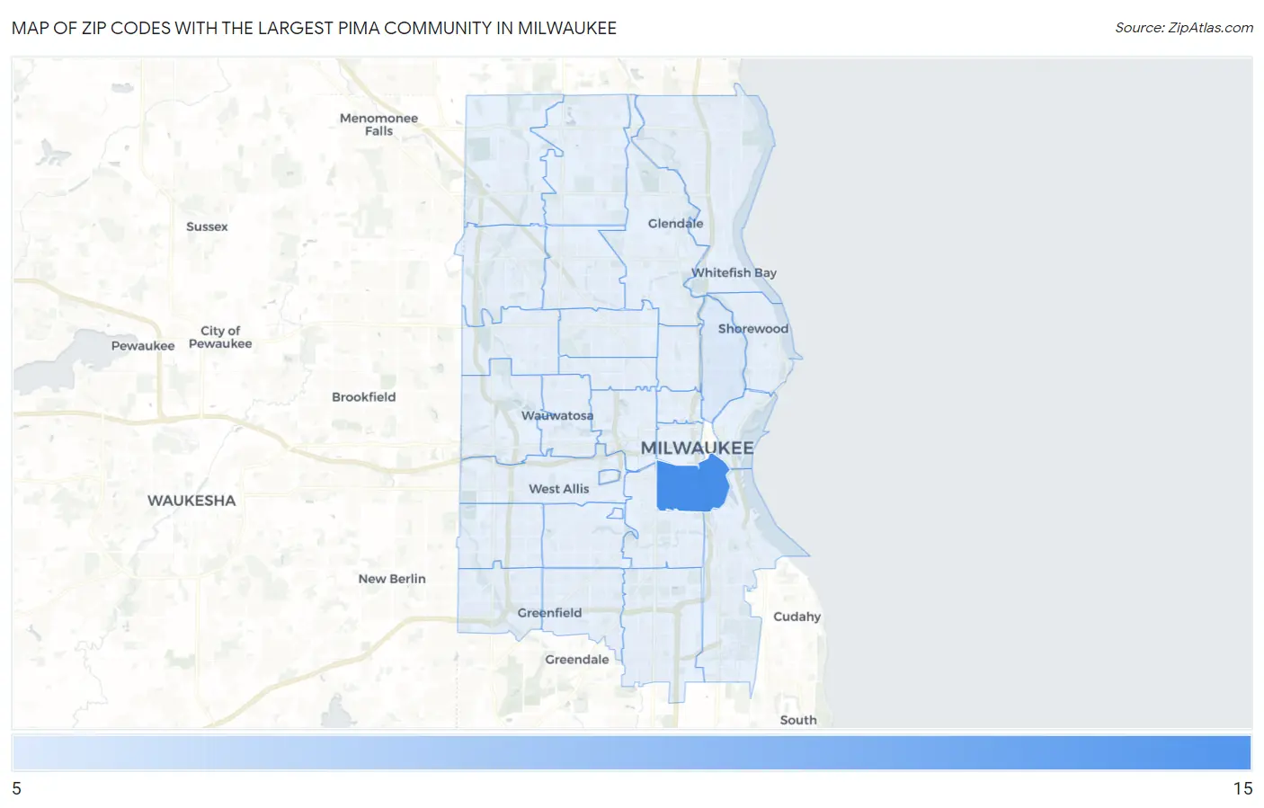 Zip Codes with the Largest Pima Community in Milwaukee Map