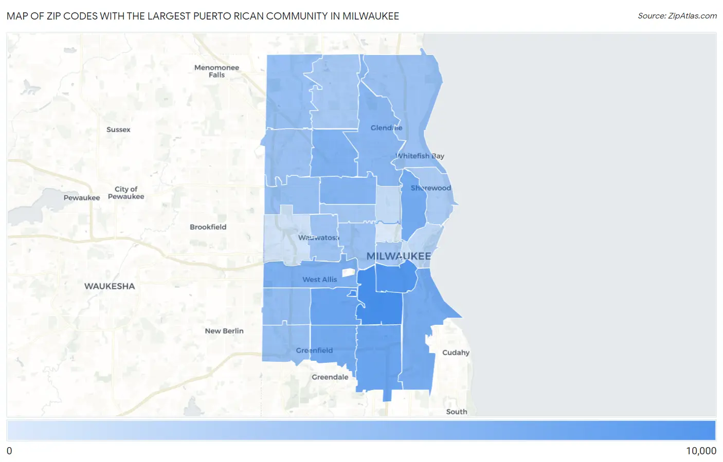 Zip Codes with the Largest Puerto Rican Community in Milwaukee Map