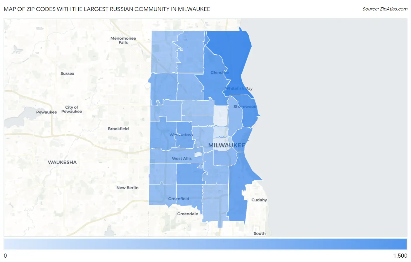 Zip Codes with the Largest Russian Community in Milwaukee Map