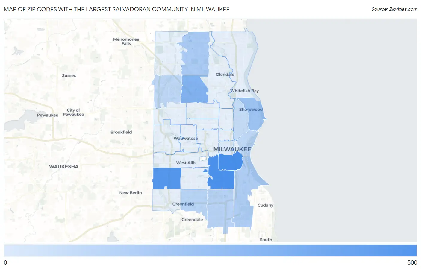 Zip Codes with the Largest Salvadoran Community in Milwaukee Map