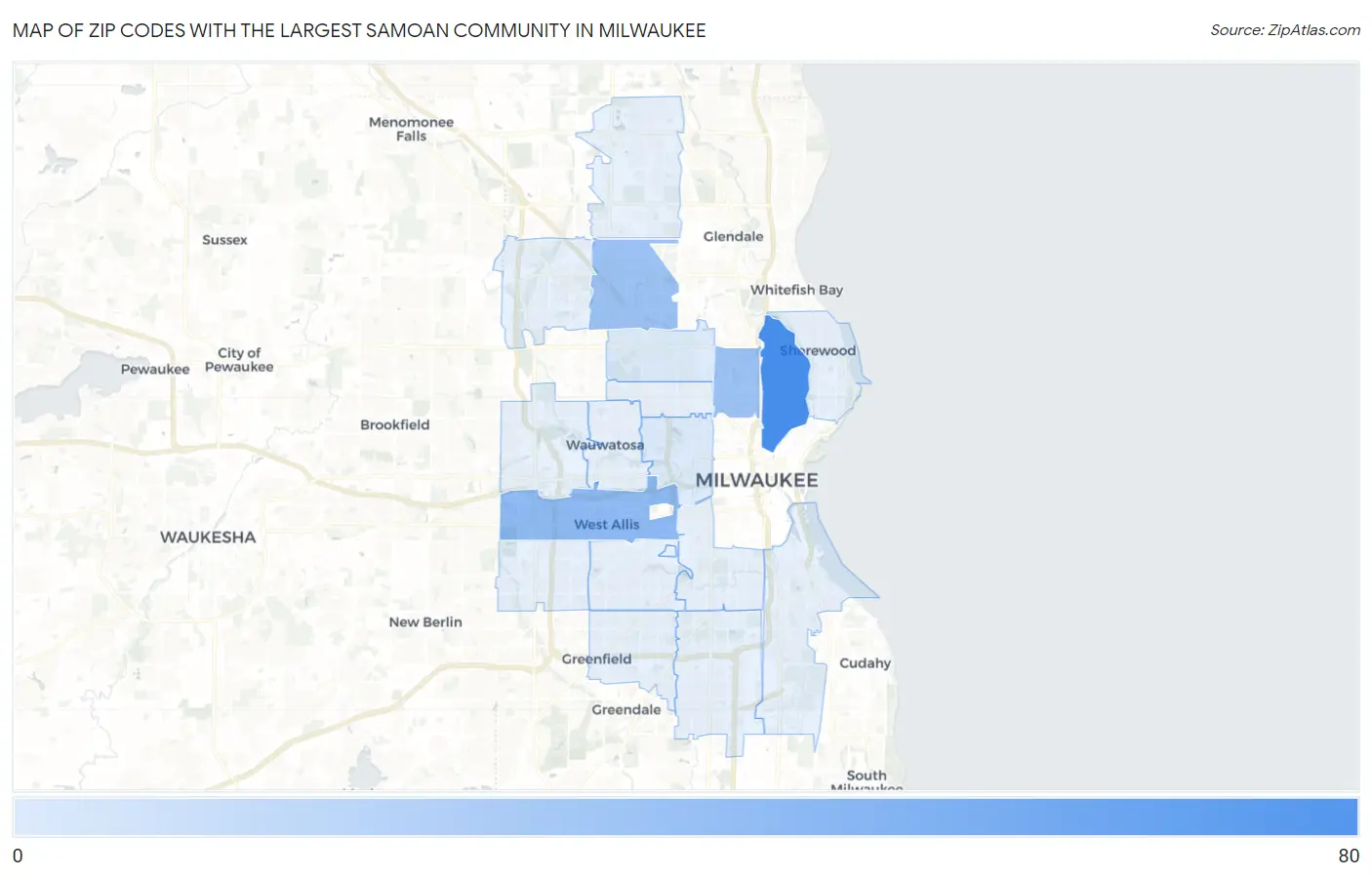 Zip Codes with the Largest Samoan Community in Milwaukee Map
