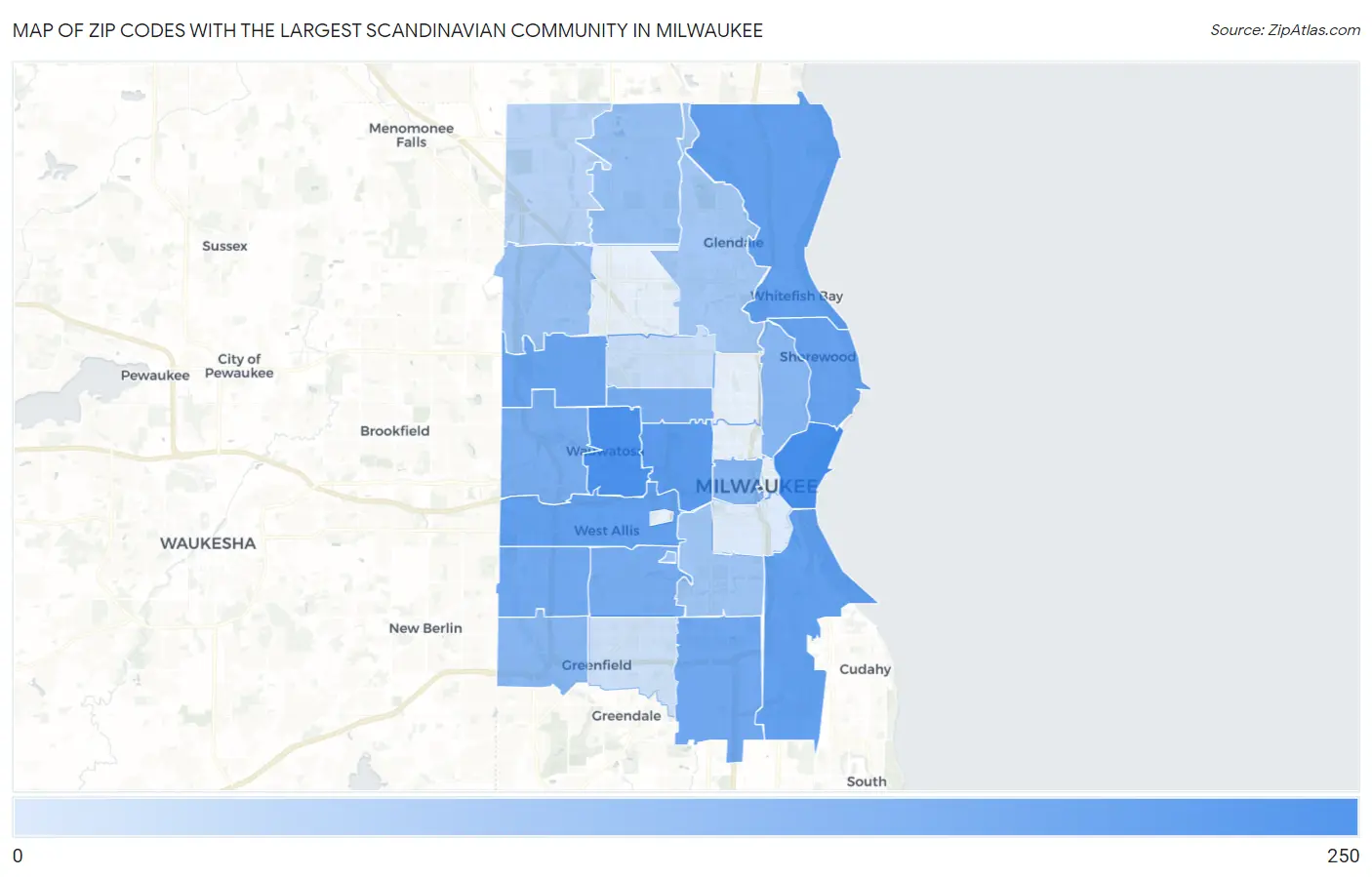 Zip Codes with the Largest Scandinavian Community in Milwaukee Map