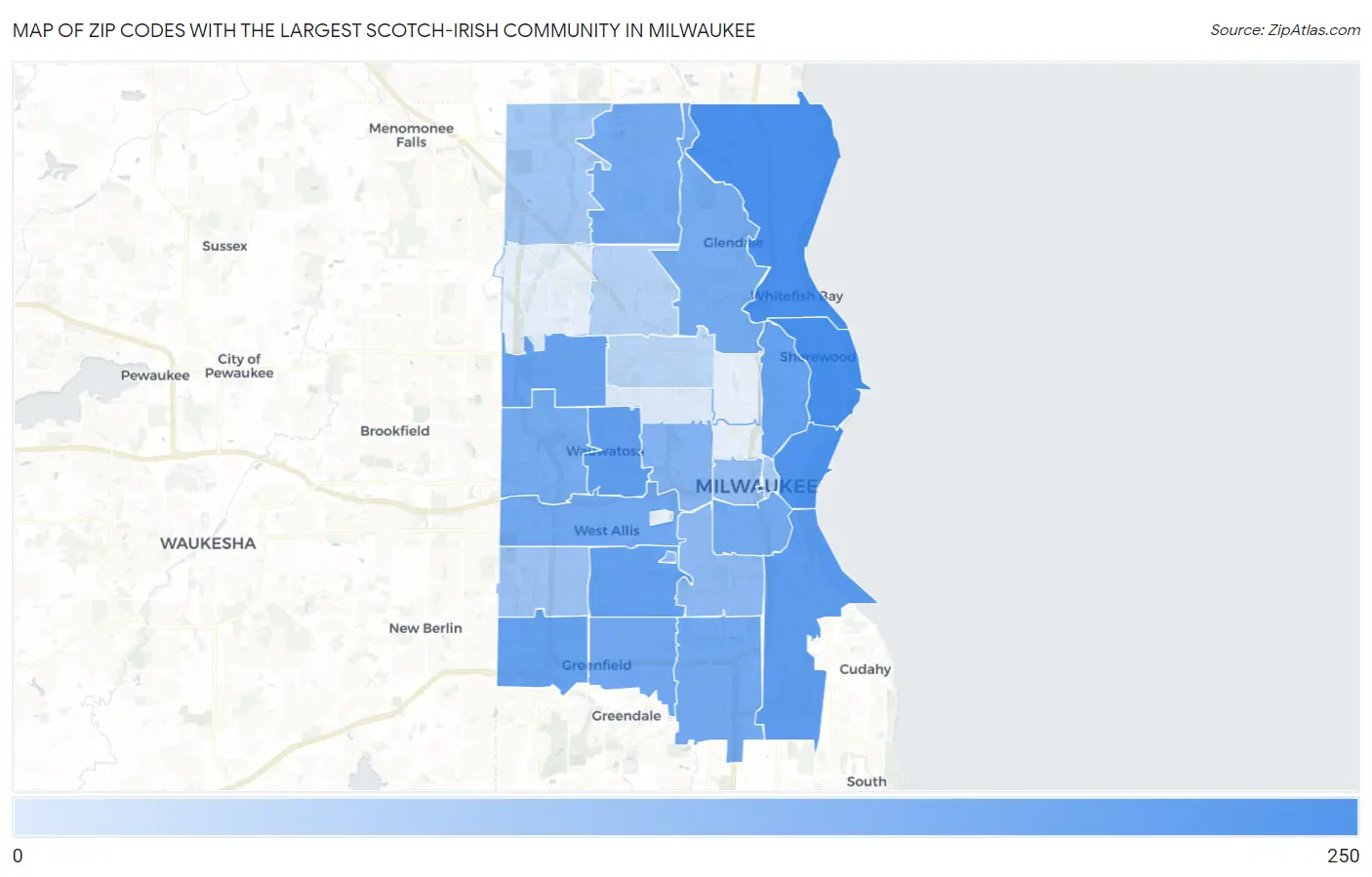 Zip Codes with the Largest Scotch-Irish Community in Milwaukee Map