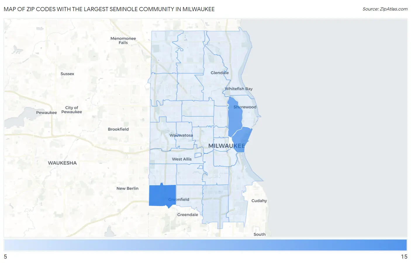 Zip Codes with the Largest Seminole Community in Milwaukee Map
