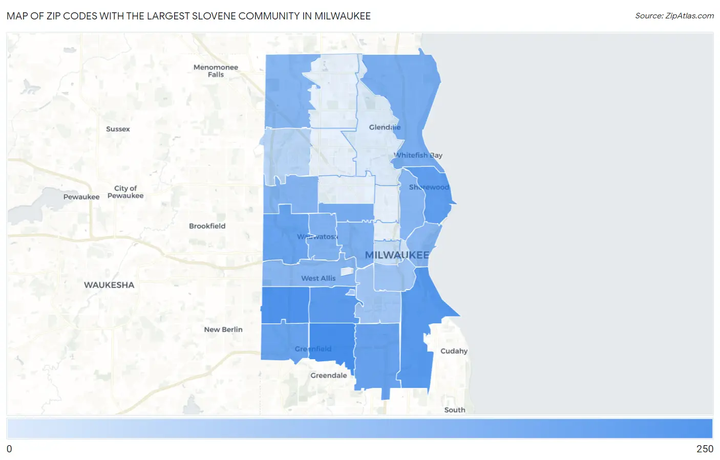 Zip Codes with the Largest Slovene Community in Milwaukee Map