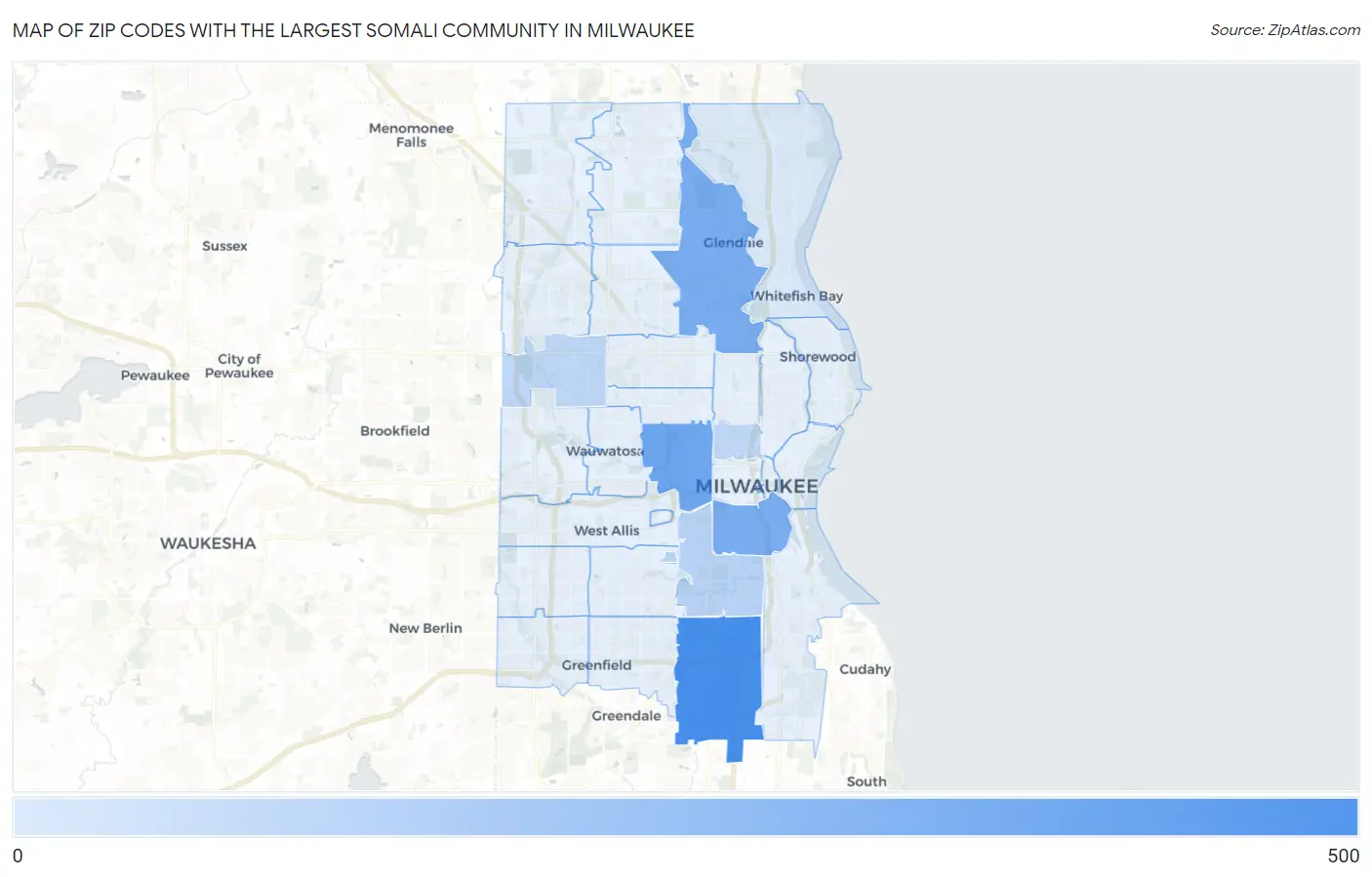 Zip Codes with the Largest Somali Community in Milwaukee Map