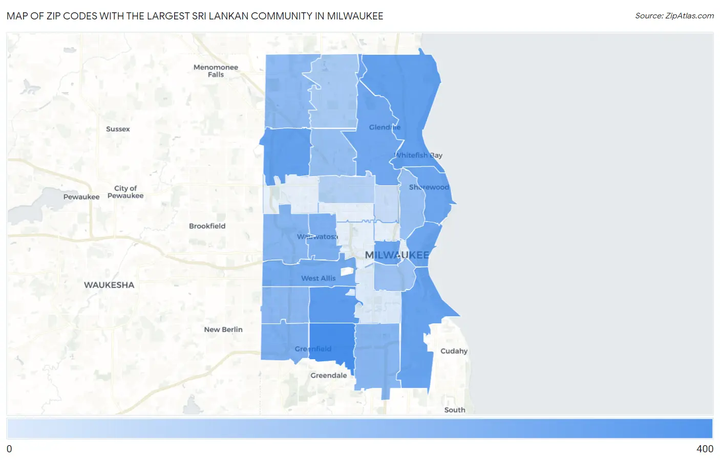 Zip Codes with the Largest Sri Lankan Community in Milwaukee Map