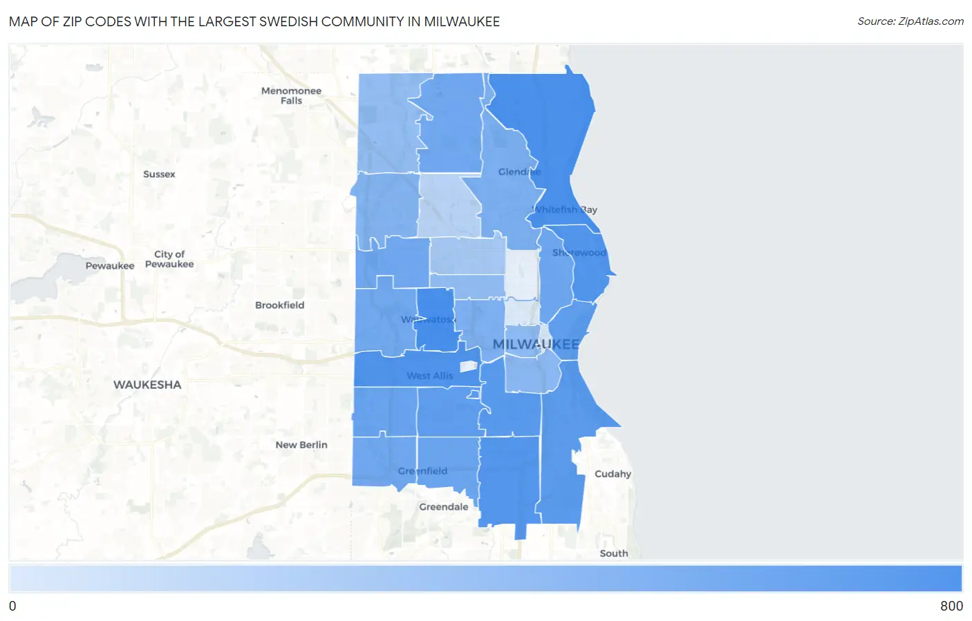 Zip Codes with the Largest Swedish Community in Milwaukee Map