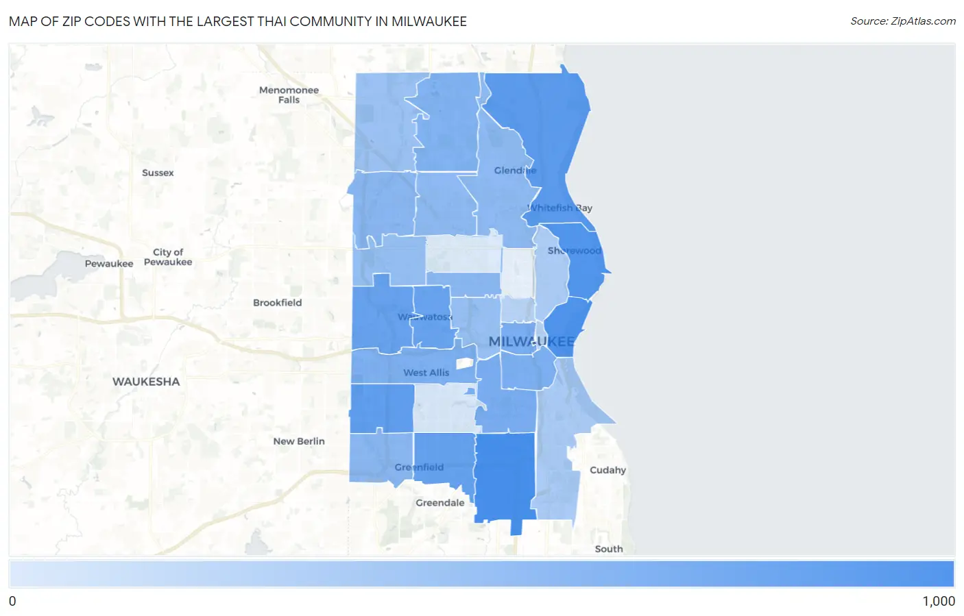 Zip Codes with the Largest Thai Community in Milwaukee Map