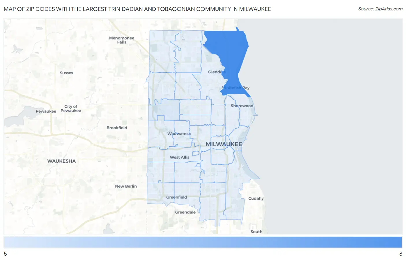 Zip Codes with the Largest Trinidadian and Tobagonian Community in Milwaukee Map