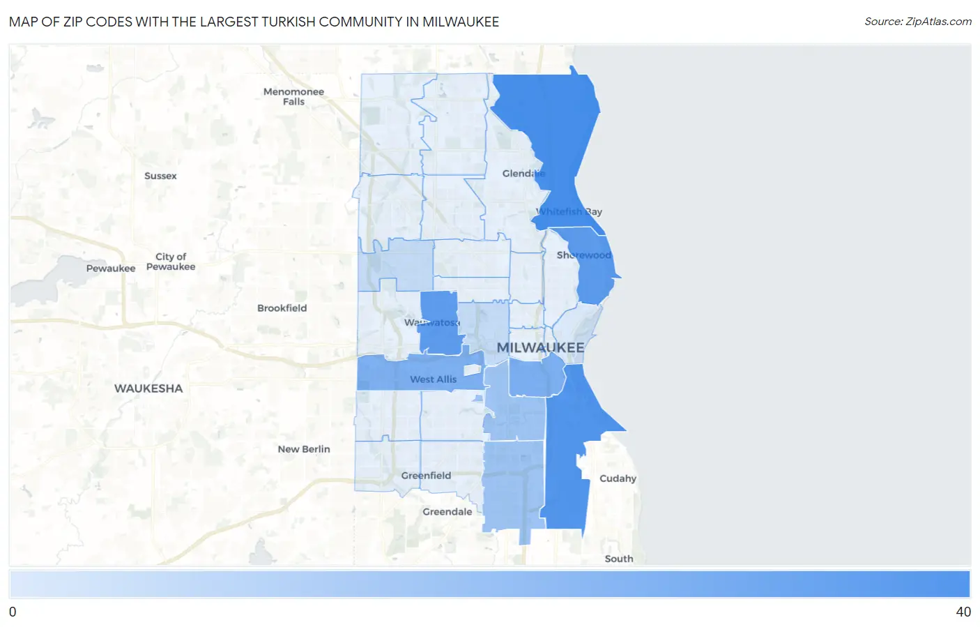 Zip Codes with the Largest Turkish Community in Milwaukee Map