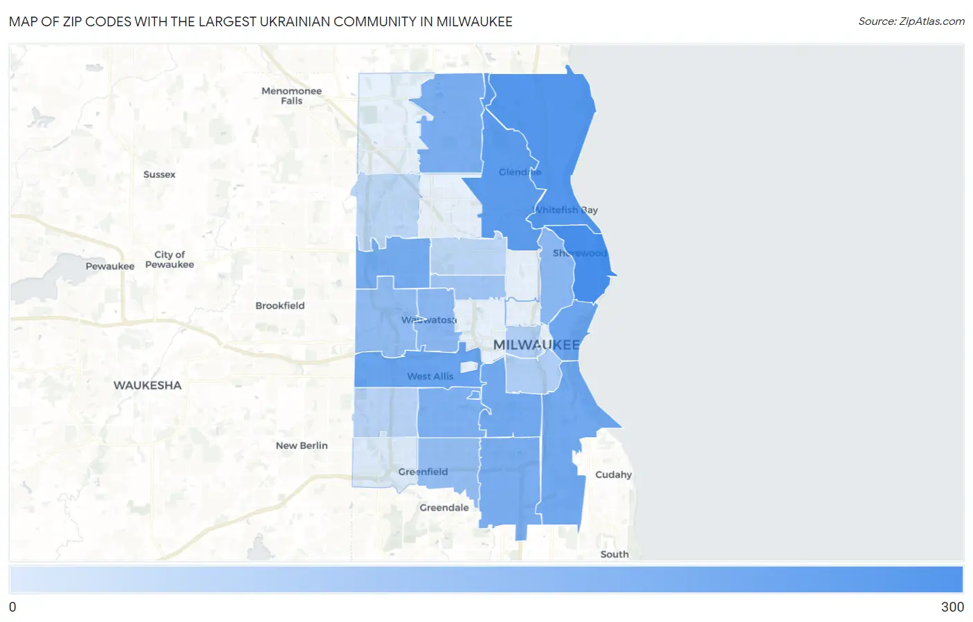 Zip Codes with the Largest Ukrainian Community in Milwaukee Map