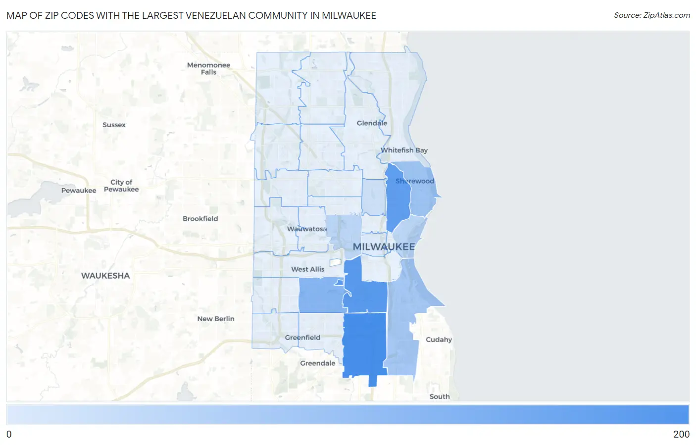 Zip Codes with the Largest Venezuelan Community in Milwaukee Map