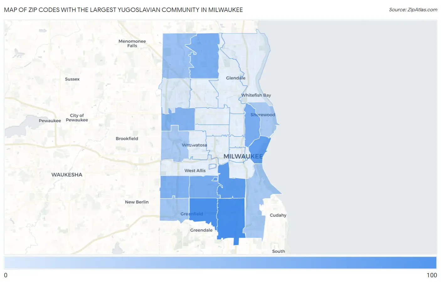 Zip Codes with the Largest Yugoslavian Community in Milwaukee Map