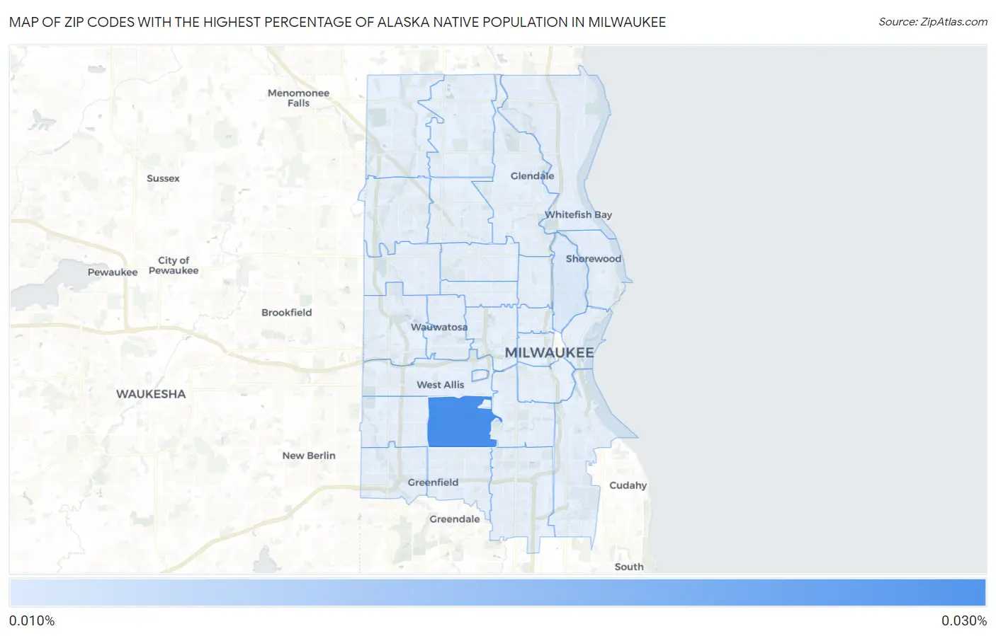 Zip Codes with the Highest Percentage of Alaska Native Population in Milwaukee Map