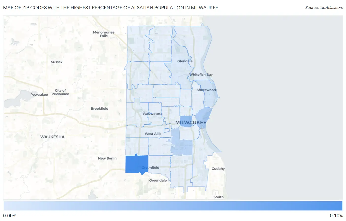Zip Codes with the Highest Percentage of Alsatian Population in Milwaukee Map