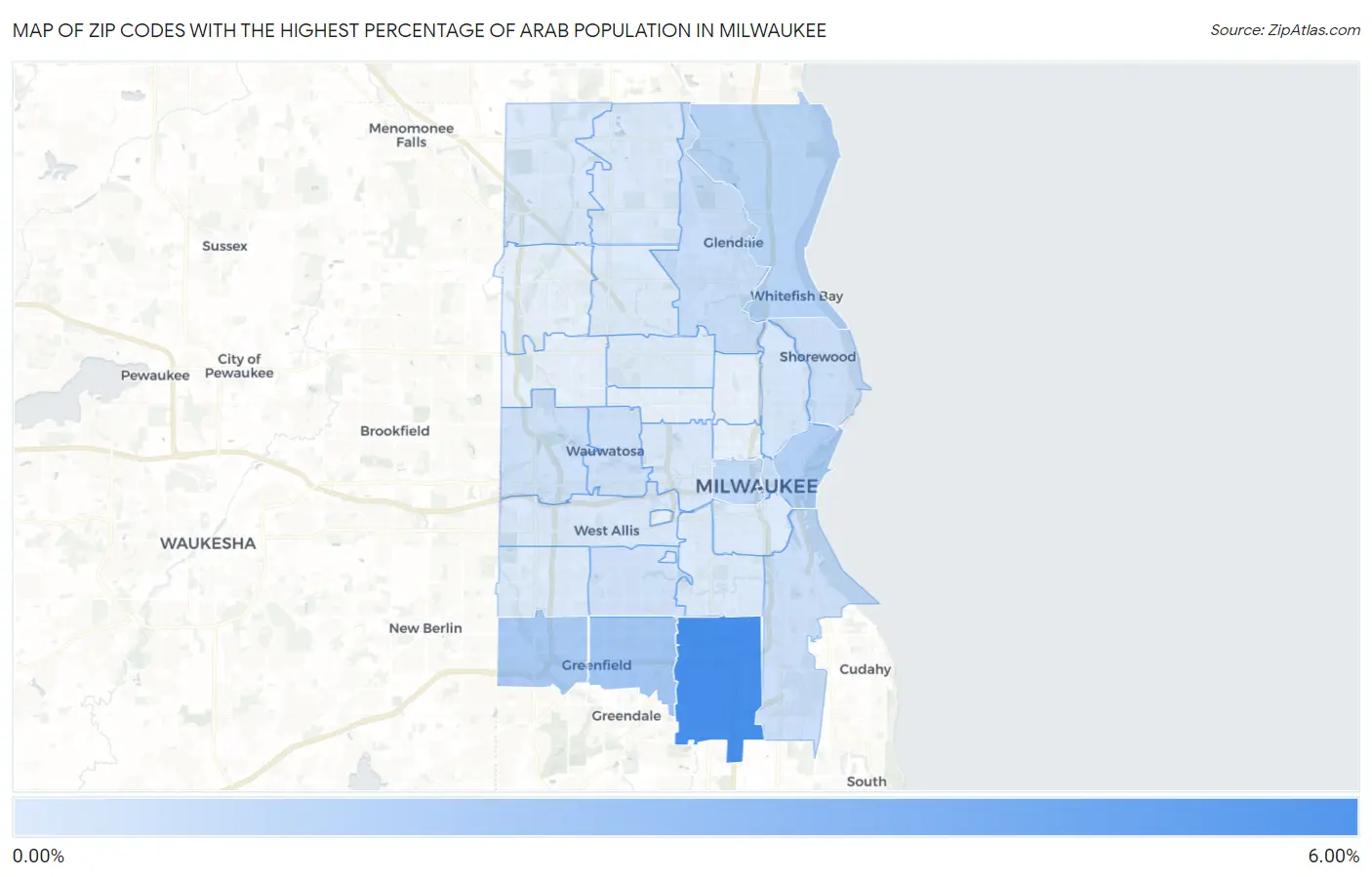 Zip Codes with the Highest Percentage of Arab Population in Milwaukee Map