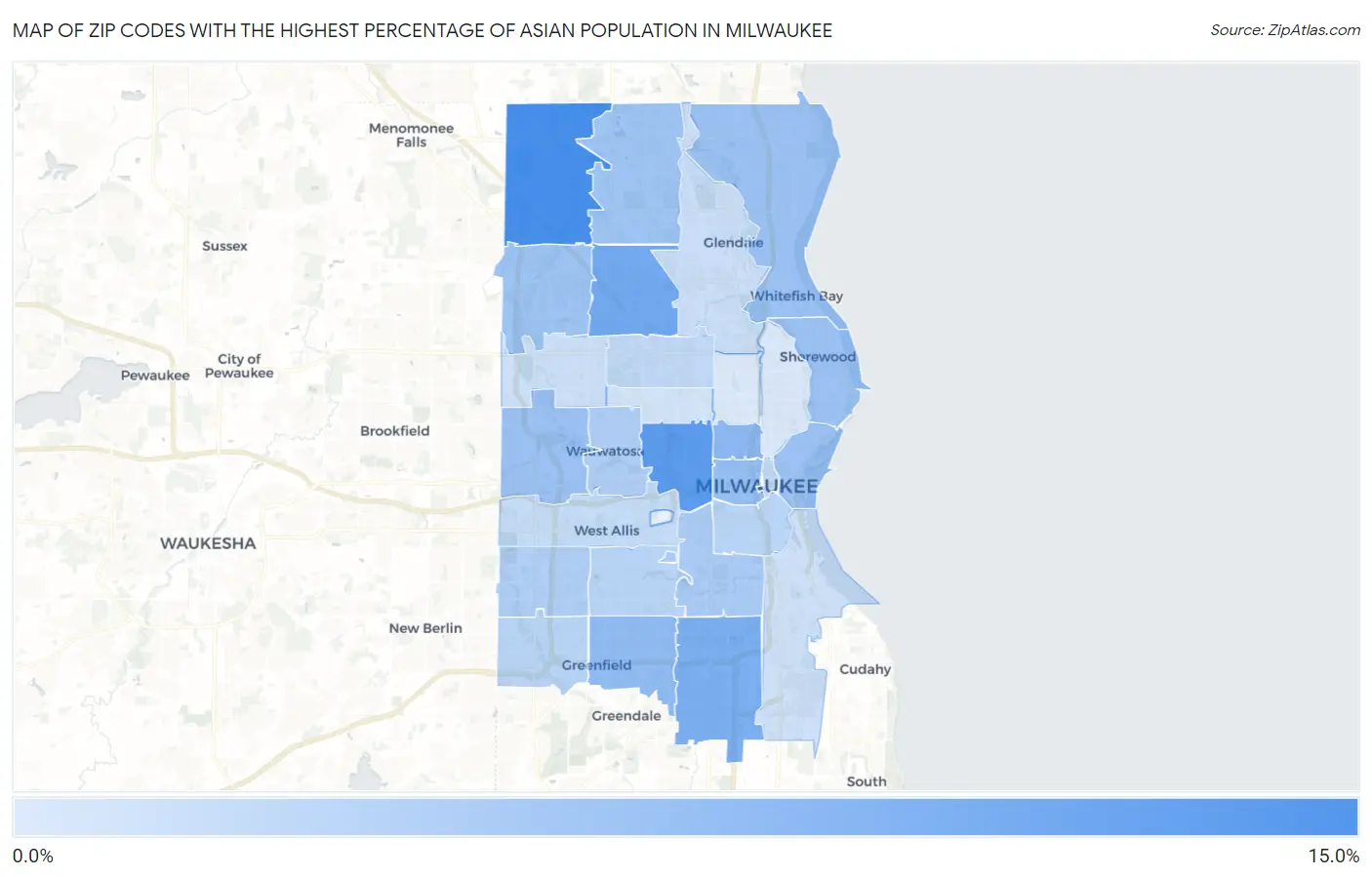 Zip Codes with the Highest Percentage of Asian Population in Milwaukee Map