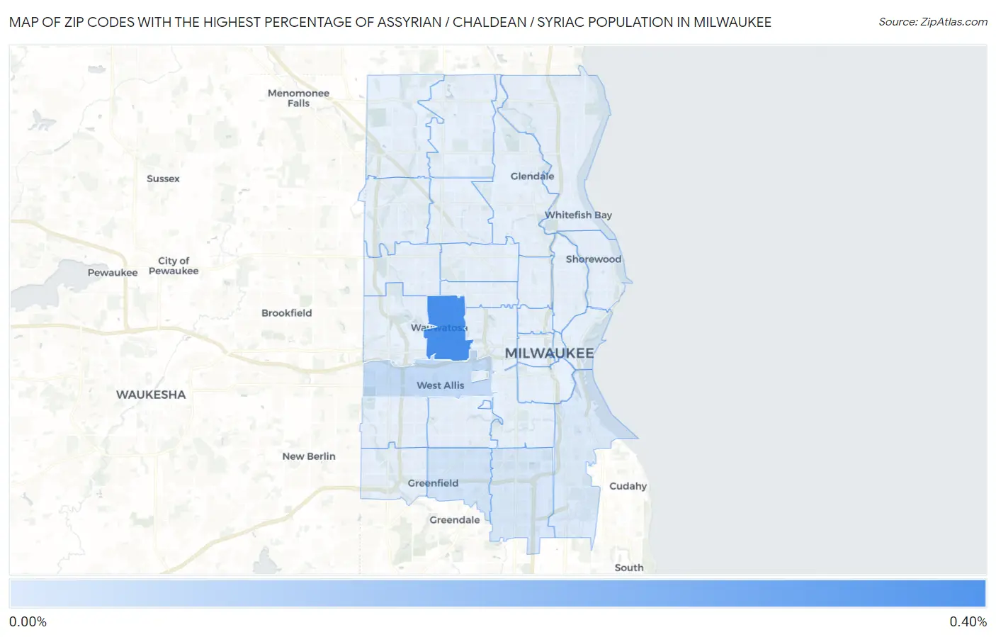 Zip Codes with the Highest Percentage of Assyrian / Chaldean / Syriac Population in Milwaukee Map