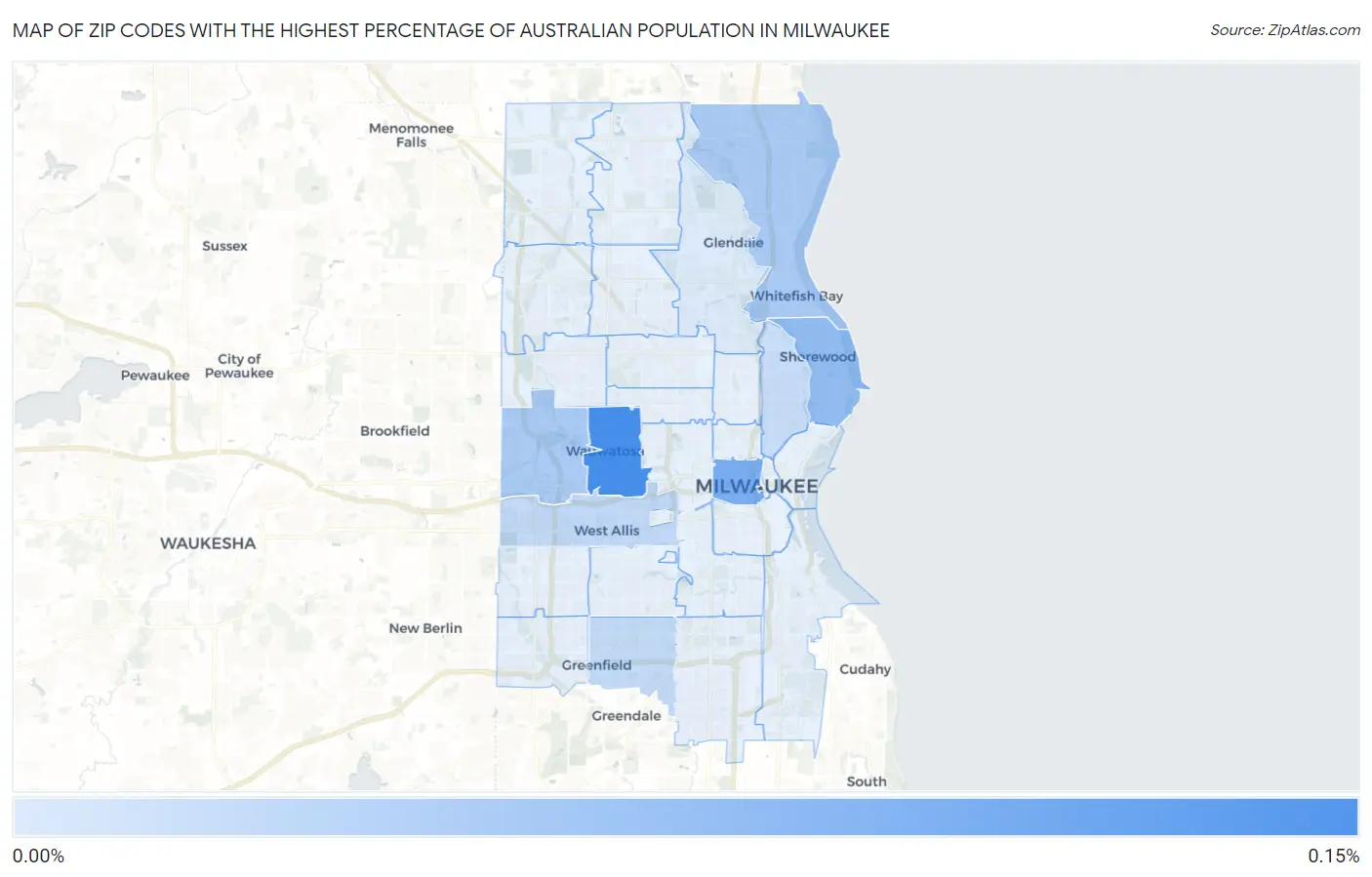 Zip Codes with the Highest Percentage of Australian Population in Milwaukee Map