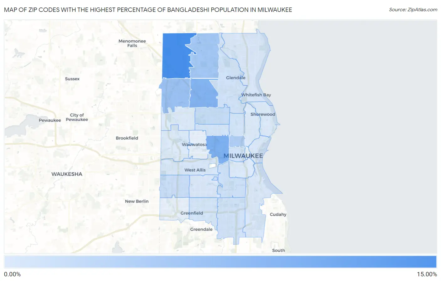 Zip Codes with the Highest Percentage of Bangladeshi Population in Milwaukee Map