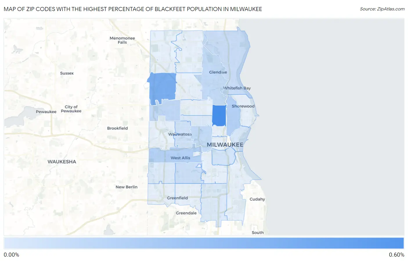 Zip Codes with the Highest Percentage of Blackfeet Population in Milwaukee Map