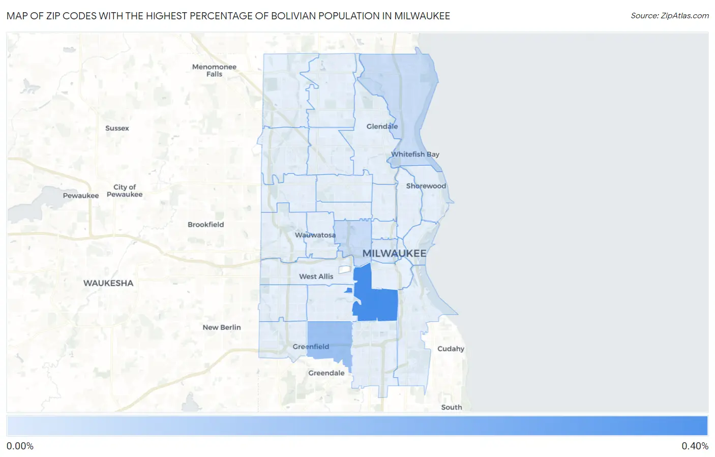 Zip Codes with the Highest Percentage of Bolivian Population in Milwaukee Map