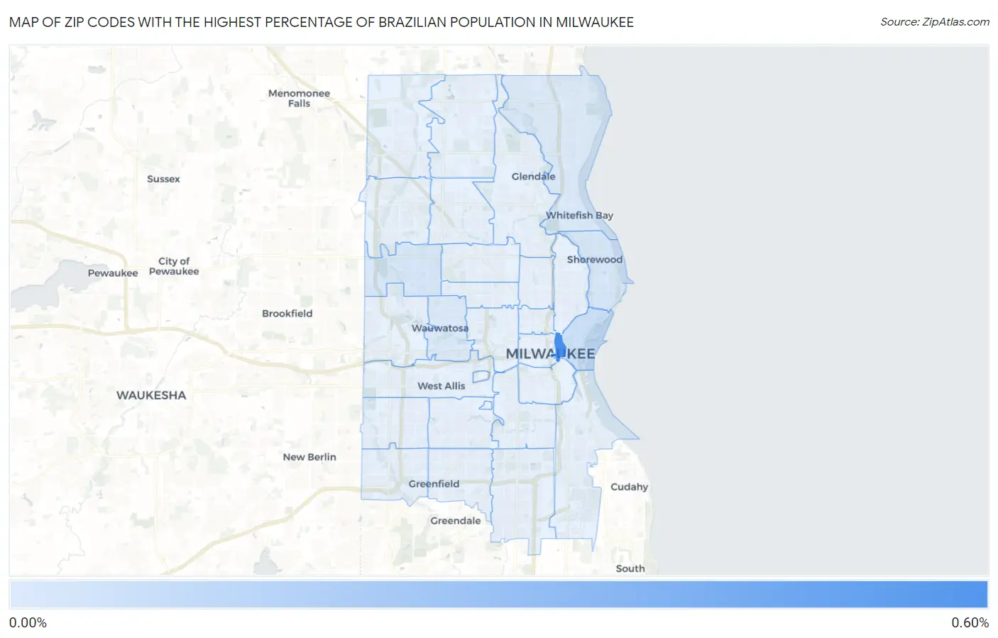 Zip Codes with the Highest Percentage of Brazilian Population in Milwaukee Map