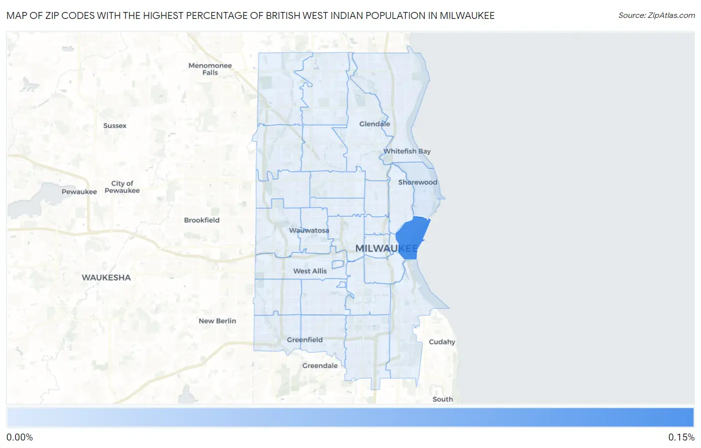 Zip Codes with the Highest Percentage of British West Indian Population in Milwaukee Map