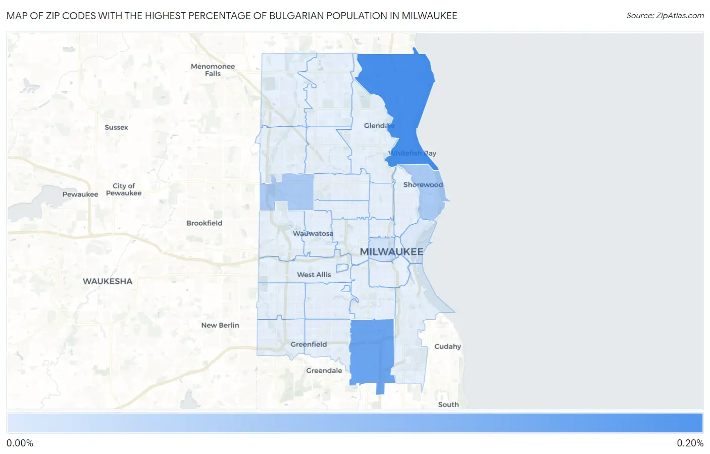 Zip Codes with the Highest Percentage of Bulgarian Population in Milwaukee Map