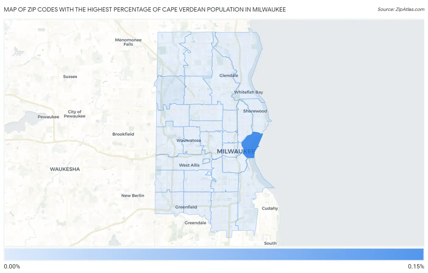 Zip Codes with the Highest Percentage of Cape Verdean Population in Milwaukee Map