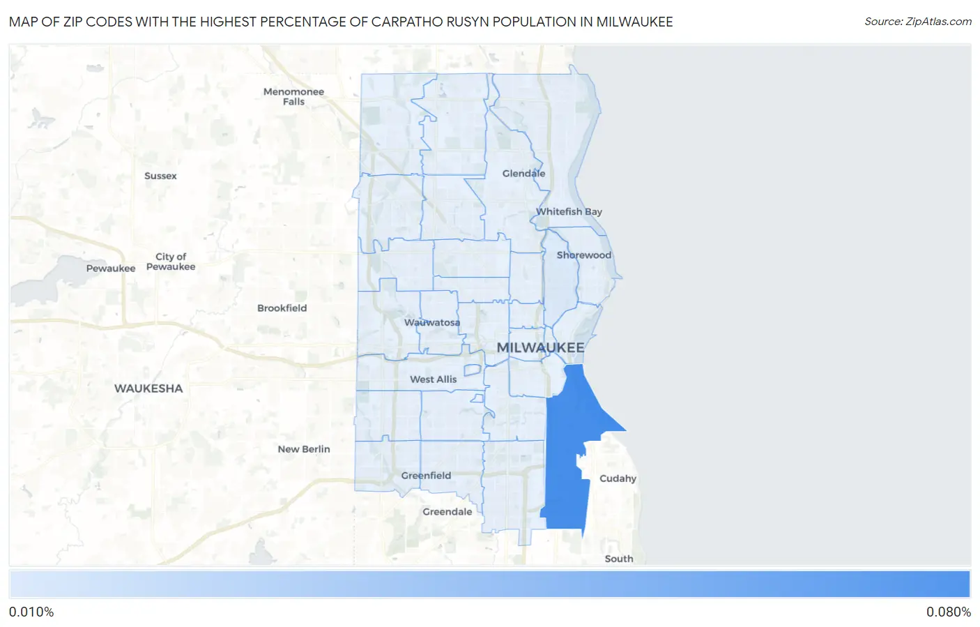 Zip Codes with the Highest Percentage of Carpatho Rusyn Population in Milwaukee Map
