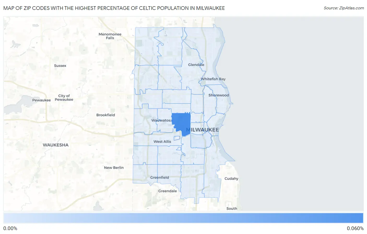 Zip Codes with the Highest Percentage of Celtic Population in Milwaukee Map