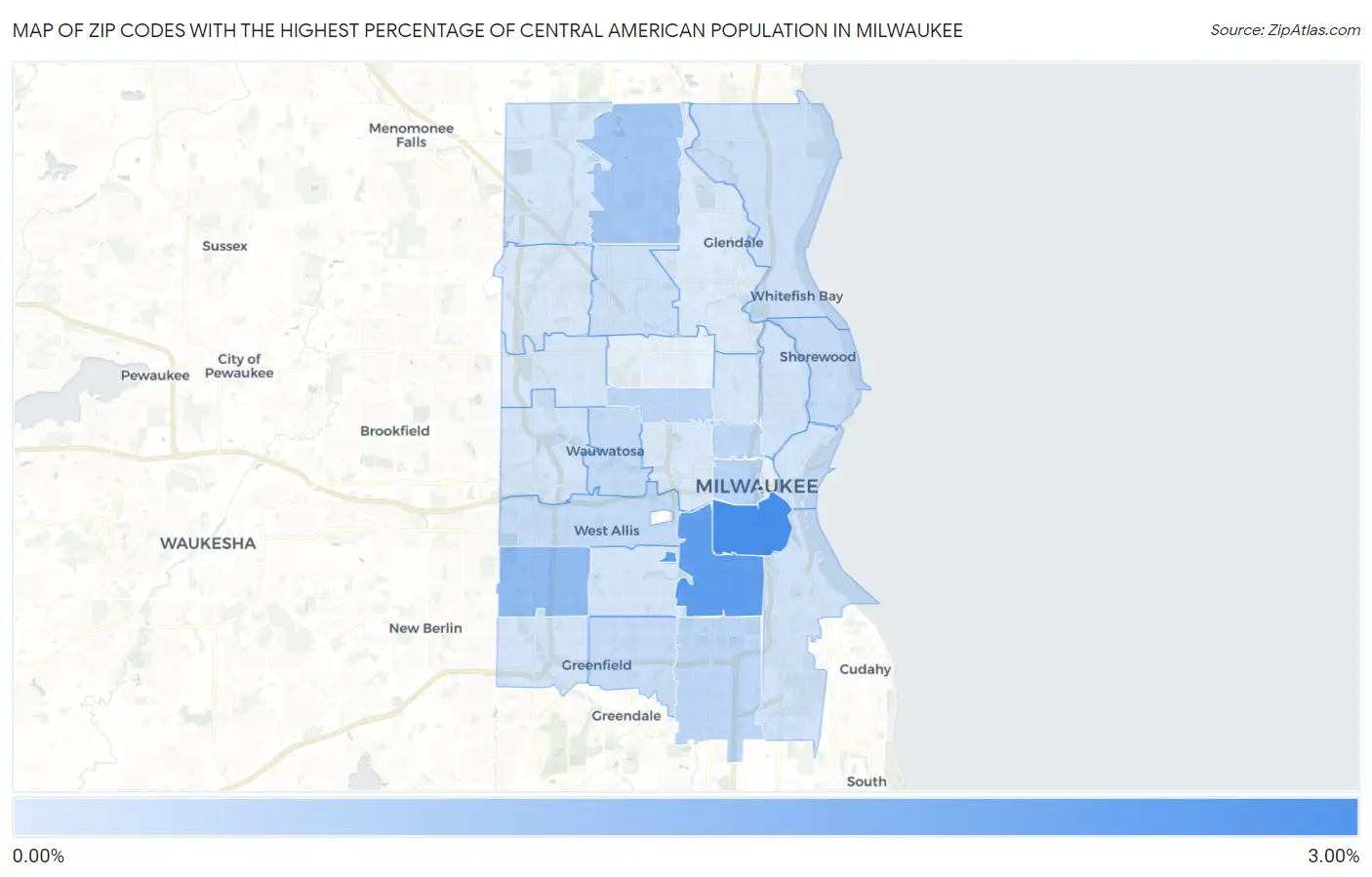 Zip Codes with the Highest Percentage of Central American Population in Milwaukee Map