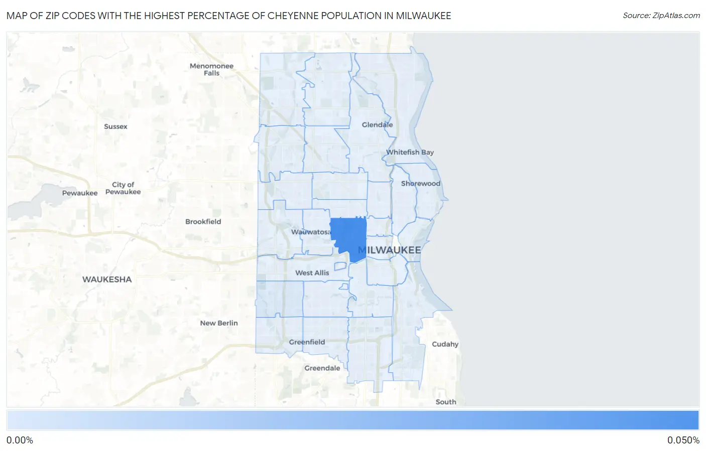 Zip Codes with the Highest Percentage of Cheyenne Population in Milwaukee Map