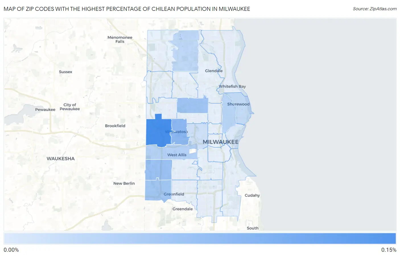 Zip Codes with the Highest Percentage of Chilean Population in Milwaukee Map