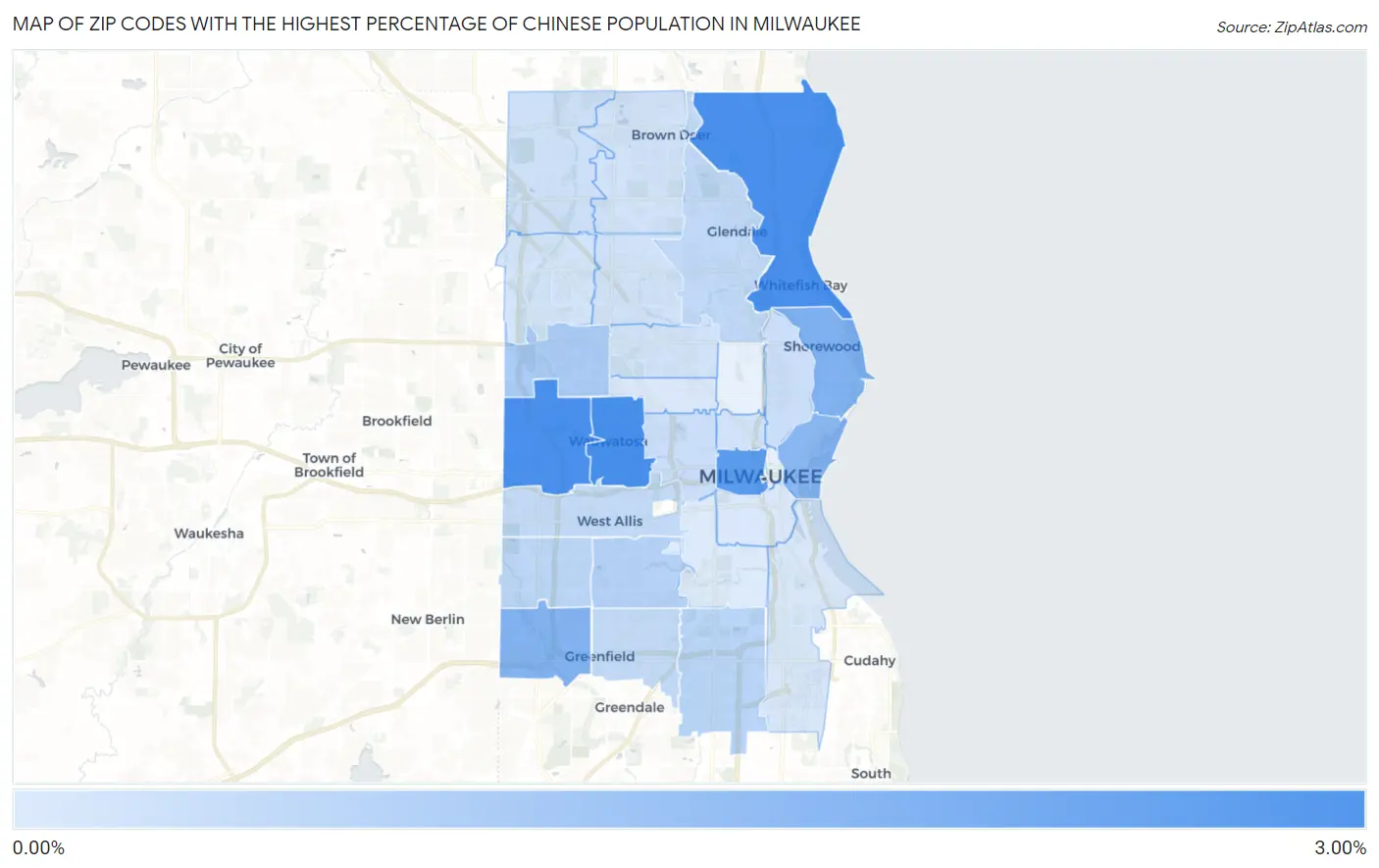 Zip Codes with the Highest Percentage of Chinese Population in Milwaukee Map