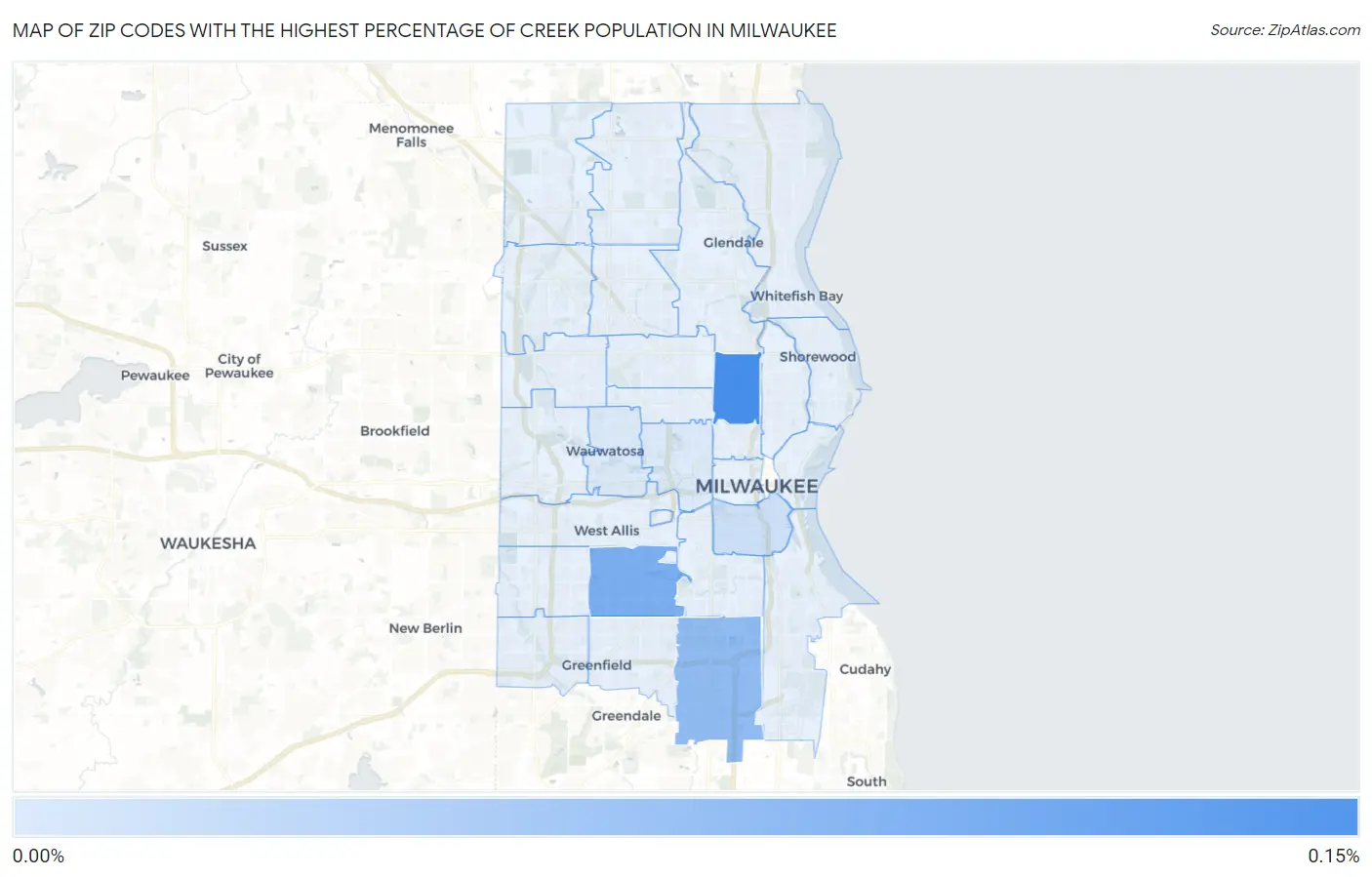 Zip Codes with the Highest Percentage of Creek Population in Milwaukee Map